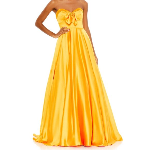 NWT Mac Duggal Bow Sweetheart Yellow Strapless A Line Gown YELLOW SZ 12 67995 - Picture 1 of 5